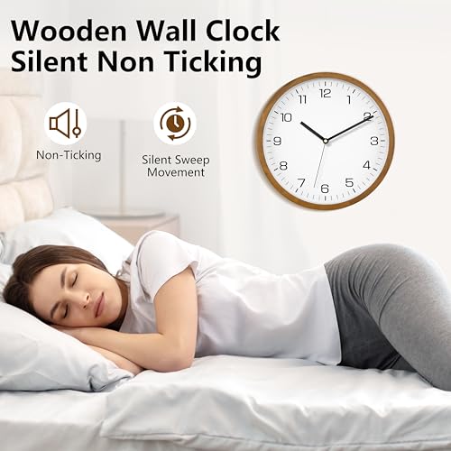 Foxtop Wood Wall Clock 12 Inch Silent Non-Ticking Battery Operated Clock - Image 5