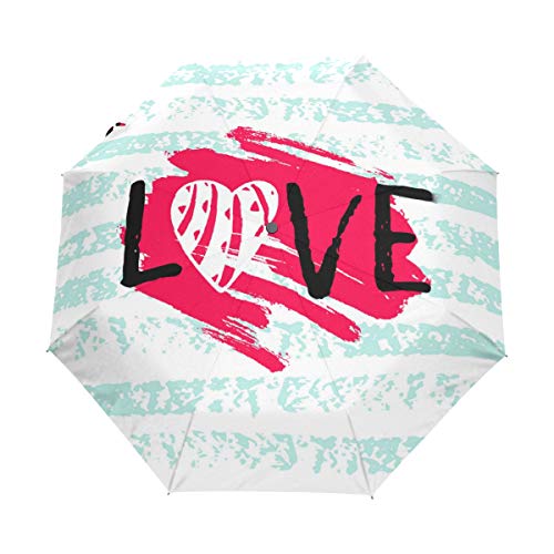 Lettering And Doodle Style Valentine's Day 3 Folds Auto Open Close Anti-UV Umbrella