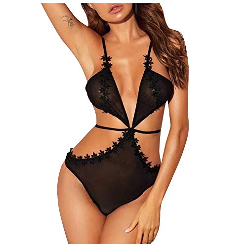 Nuisette de nuit black l en dentelle transparente et nuisette ajourée sexy