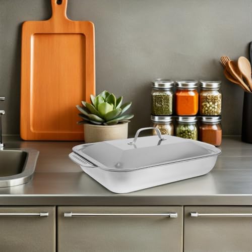 Sartén rectangular de pescado con tapa resistente al óxido para asar 8