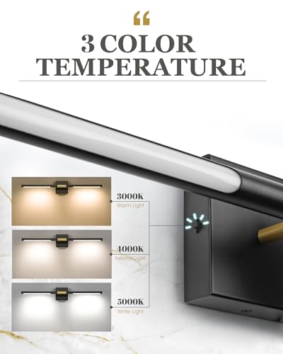 Image of 24 Inch Bathroom Light Fixtures, 16W 3CCT Dimmable CRI90 Black and Gold LED Vanity Lighting Fixtures Over Mirror, 360 Rotatable Modern Bathroom Vanity Light Bar, AD-W9465-L60-BK