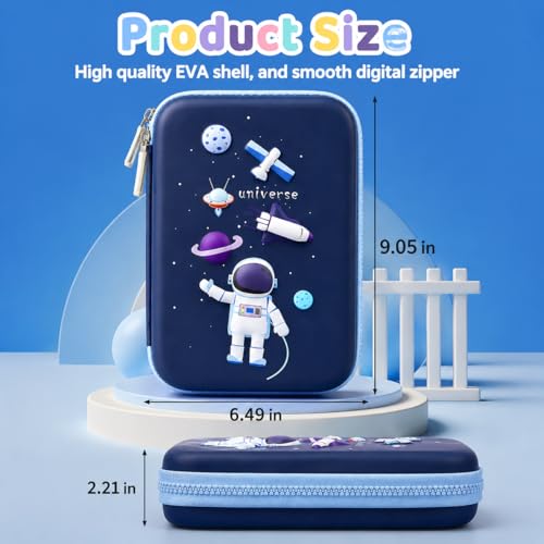 Image of Goyal's Space Astronaut 3D EVA Hard Shell Pencil Pouch for Girls, Double Layer Geometry Box & Pencil Case, Large Capacity Waterproof Stationery Organizer with Zipper for Kids School Students