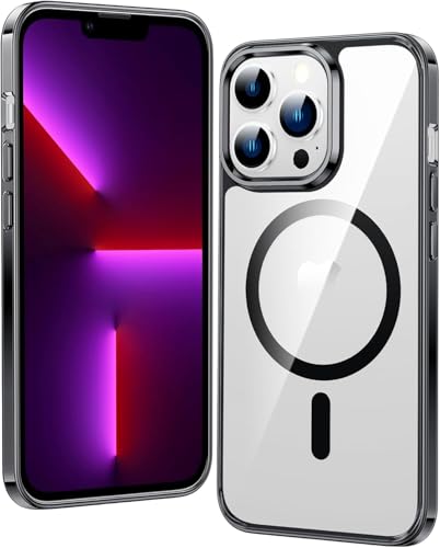 Image of JGD PRODUCTS for iPhone 13 Pro Max Case: Clear Magnetic Slim Fit Case Compatible with Magsafe Rugged Protective Transparent Cover (Black Magnetic)