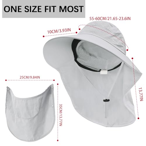 Image of Rosoz Sun Hat for Men Women with Neck Flap,Wide Brim UPF50+ Fishing Hat with Detachable Face Cover Outdoor Sun Protection Hat