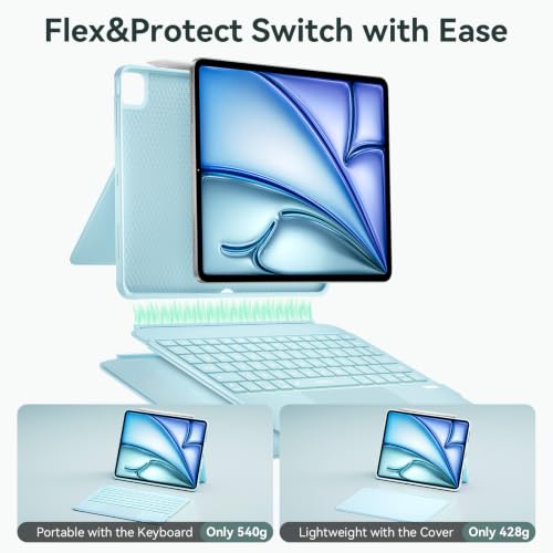 Image of WIWU for iPad Keyboard Case Air 11 Inch M4 /M3 /M2 11th /10th Gen 3 in 1 Magnetic Detachable Case Keyboard Adjustable Stand Backlit Keys Touchpad (Blue, For iPad 11 /10 /Air 5 /4 /11 inch(M2 /M3) Pro 11 inch4 /3 /2 /1)