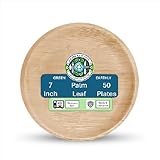 GREEN EARTHLY Bulk 7" Palm Leaf Disposable Plates (50-Count) - 100% Natural & Compostable Eco-friendly Plates for Desserts, Appetizers and Catering