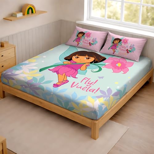 Image of Sassoon Dora Fly Digital Printed 100% Cotton Bedsheet with 2 Pillow Covers in 300TC