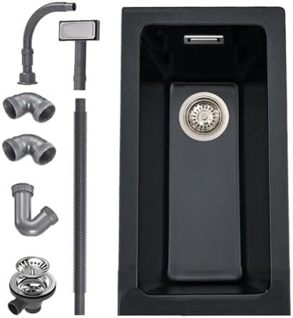 Fregadero Cocina Negro, 25 X 45 cm, Fregadero Bajo Encimera de Granito de Una Cubeta, Para Empotrar O Bajo Encimera, Con Rebosadero Y Desagüe, Apto Para Estaciones de Trabajo Y Barra