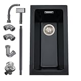 Lavello da Cucina 25 x 45 cm, Lavandino Cucina in Granito, iAnomla Nero Vasca Singola da incasso adatto per mobili sottolavello da 40 cm di larghezza, Lavabo Cucina Nero con Sifone, Moderno