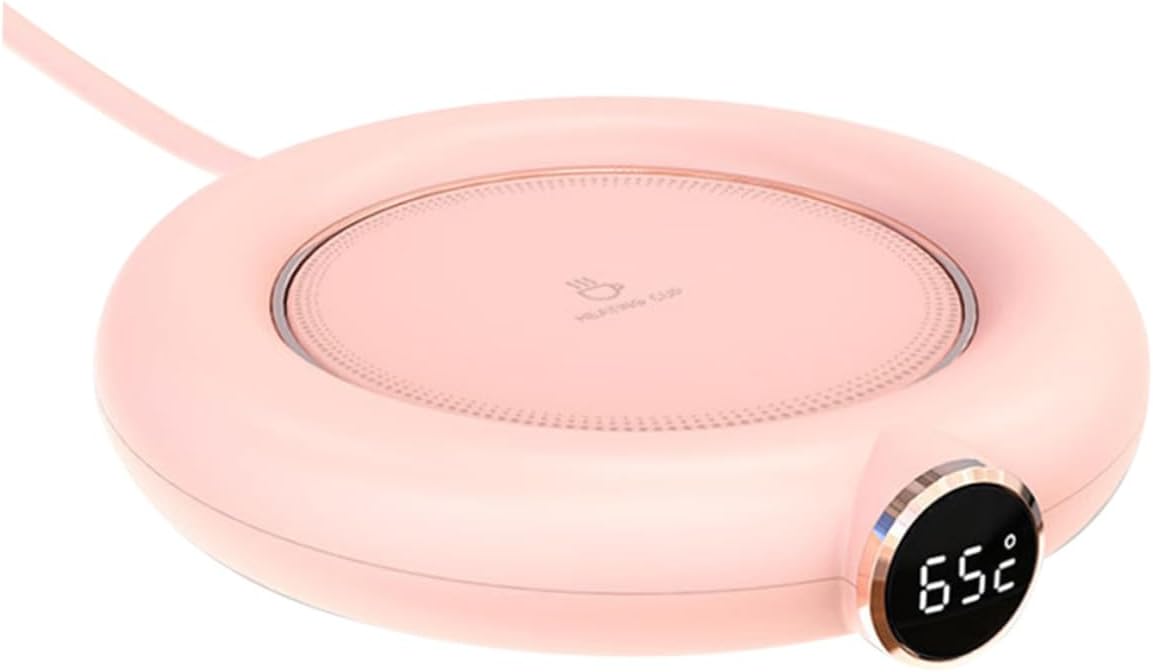 Uonlytech USB Charging Temperature Cup Warmer Level Digital Screen Light Rose Beverage Mug Warmer for Home Office Auto Shut-Off Timer Compact Portable Plastic Thermal Pad for Milk and Hot