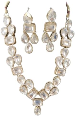 Crystal Teardrop Necklace and Earrings Set, Clear, Gold-Toned Metal