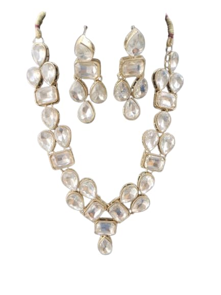 Crystal Teardrop Necklace and Earrings Set, Clear, Gold-Toned Metal