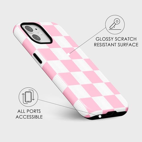 Coque iPhone 12 Pro anti rayure fine carreaux rose