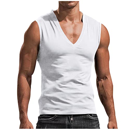 Ymosrh Men's Beach Tank Top Summer Sleeveless V Neck Muscle Tee Shirts for Man Casual Tank Top Workout Shirts, M-4XL