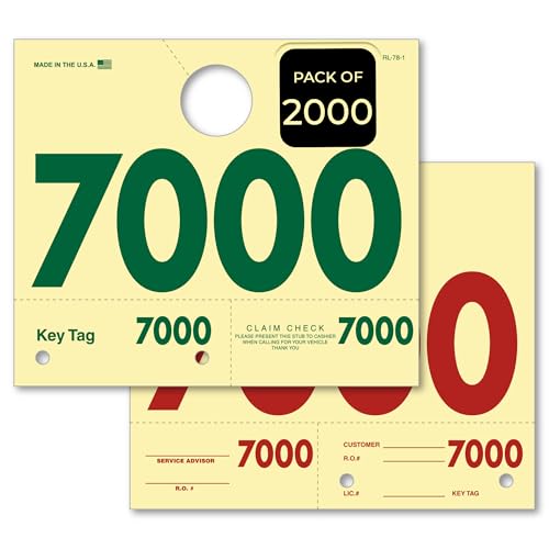 Automotive Service Dispatch Numbers 7000-7999 Repair Tags – 2000 Count Pack