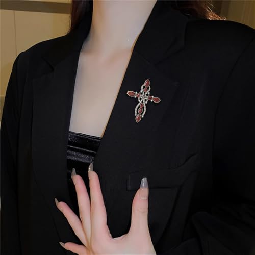 Vintage Rhinestone Cross Broochs for Women Men Dainty Sparky CZ Crystal Christian Lapel Pins for Dress Coat Sweater Suit Backpacks Badge Corsage Elegant Accessories Jewelry (Red CZ) by NewZenro - Used condition - Image 5