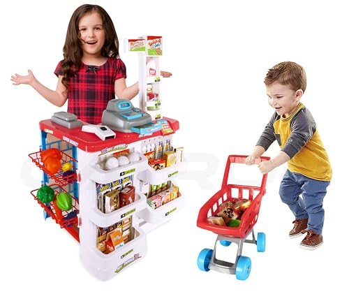 Image of Catron Role Pretend Playset Big Size Home Supermarket kit for Kids Toys with Shopping Cart Kitchen Set Kids Toys for Boys and Girls (Big 55 Pcs Kitchen Set)