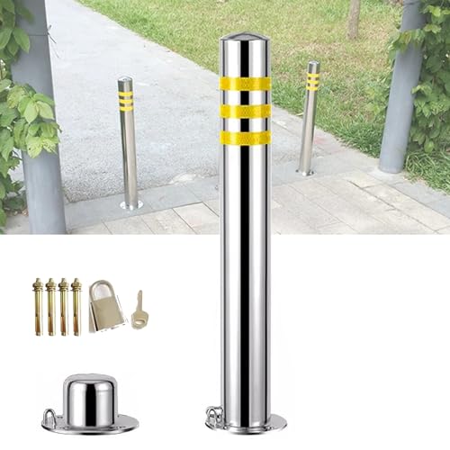 SnamicE Heavy-Duty Yellow Safety Bollard Stainless Steel Posts, Removable Metal Bollard Parking, Great for Traffic-Sensitive Area,75 * 8cm/30 * 3in