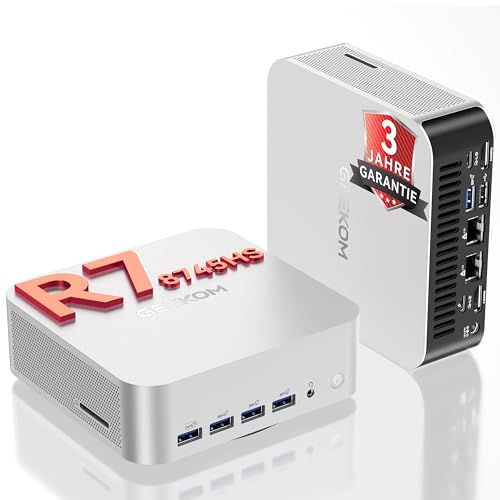 GEEKOM Mini PC A8 Max mit AMD Ryzen 7 8745HS, 2,5Gbps Dualer LAN Port, 3 Jahre Garantie, DDR5 RAM + 1TB M.2 NVMe SSD, Mini Computer W-11 Pro | 8 USB | 8K Quad-Display, für Gaming/Kreativität/Office