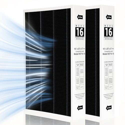 2 Pack 6672 MERV 16 Filter 16x25x5 Carbon-Clean HVAC Furnace Air Filter Compatible with Lennox HCC16-28 Healthy Climate Home Furnace Filter for HVAC System Part Number HCF16-16 HCF16-10
