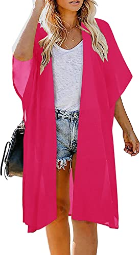 Image of Indian Trendy Women's Solid Puff Sleeve Kimono Long Cardigan Loose Cover Up Casual Blouse Top Chiffon