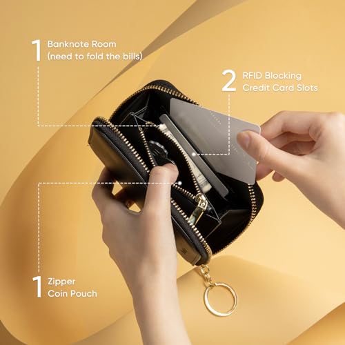 Wallet Women Zipper Bifold Small Leather Card Holder Wallet RFID Blocking with ID Window and Coin Pocket Black3