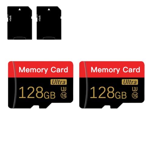 2 Stück Micro Speicherkarte 128 GB mit Adapter, C10/U3/UHS-I/A1, TransFlash Karte, TF Karte für Kamera, Smartphone, Tablet, Drohne (Rot 128GB*2-S2)