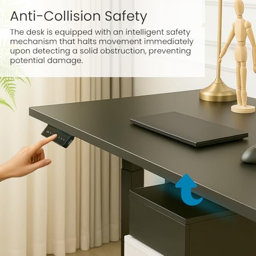 Image of Dual Motor 3 Stage Electric Height Adjustable Standing Desk Table| 120KG Wt Cap| 3 Year Warranty| Fit 47 inch-71 inch Tabletop| Cable Management, Headphone & Cup Holder (BK Frame Only | No Tabletop)