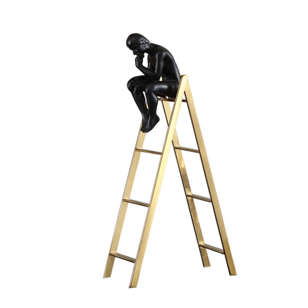 MQODLFP The Statue Thinking Man Statues Sitting on A Ladder Sculptures Collectible Figurine Home Decor Living Room Decoration