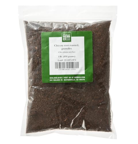 Chicory Root Roasted Granules, by Herb Co, Cichorium Intybus, Ragged Sailors, Blue Dandelion, Horseweed, from India, Kosher, Caffeine Free Coffee Substitute, Tea Blends & Stout Beer, 1/4 lb