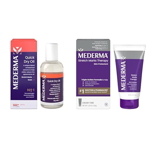 Mederma Quick Dry Oil 2.02 Oz (60ml) & Stretch Marks Therapy 5.29 oz (150g) Bundle - Scar and Stretch Mark Treatment with Natural Botanical Extracts