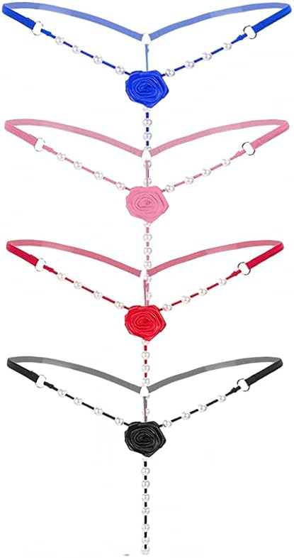 Women's Pearl T Back G String Embroidery Rose Flowers Beaded Thong Panty Underwear Sexy Micro Underpant Christmas