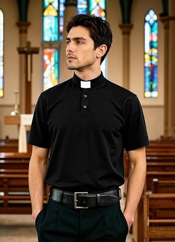Polo con cuello clerical para hombre, manga corta, camisa para pastor, ministro y predicador miniatura 3