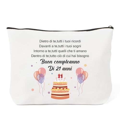 Regalo per il 21° Compleanno da Donna - Regalo 21 Anni Compleanno Ragazza,Regali per Sorella Amica Figlia Nipote Amiche,Borsa per Cosmetici Personalizzata,Regali Ragazza 21 Anni