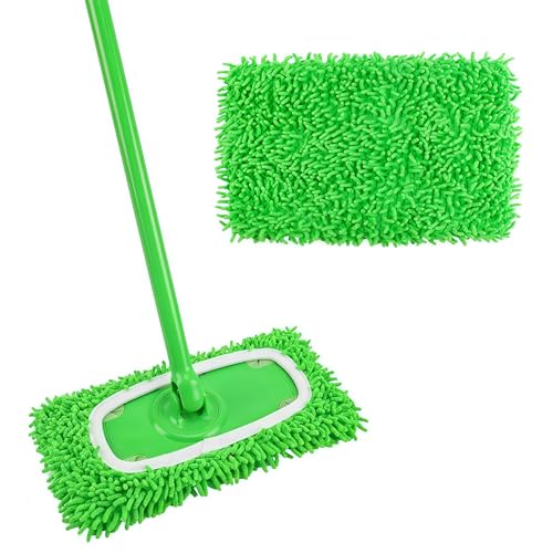 2Pcs Thickened Heavy-Duty Reusable Microfiber Mop Pads, Compatible with Swiffer Sweeper and All 10-12 Inch Mops, Machine Washable Wet Dry Mop Refill Pads for Hardwood, Tile, Laminate Floor Cleaning