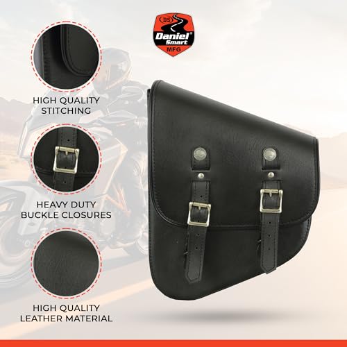 Bolsa de cuero para motocicleta Daniel Smart para brazo oscilante, color negro, bolsa lateral izquierda con cierre de hebilla para motocicleta miniatura 3