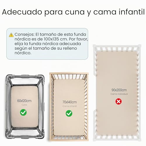 Miniatura 3 de Lulumoon Juego De Ropa De Cama Infantil De Muselina De 100 X 135 Cm, Funda Nórdica De 100 X 135 Cm Y Funda De Almohada De 40 X 60 Cm, De Algodón, Ligera Y Cómoda, Color Gris Y Verde, 100 X 135 40 X