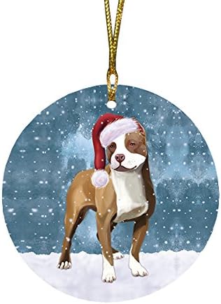 Have a Holly Jolly Pit Bull Dog Round Flat Ornament - Pet Decorative Hanging Ornaments for Christmas X-mas Tree Decorations - 2.75" Round Ceramic Christmas Ornament POR1305
