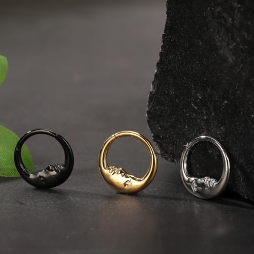 SHOWNICE G23 Titanium Septum Nose Ring Moon Shape Hinged Clicker Dainty Cartilage Helix Daith Earrings Nose Piercing Jewelry2