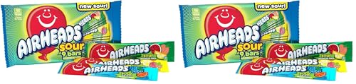 Airheads SOUR Candy Bars,Sour Watermelon Punch,Blue Blast,Lemon Berry Squeeze,9 Bar Movie Theater Box,(Pack of 2)