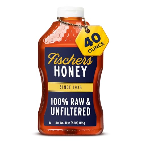 Fischer’s 100% Pure, Raw & Unfiltered Honey - USA Made Honey - All-Natural Sweetener - Rich Flavor Profile, Packed with Nutrients, 40 oz