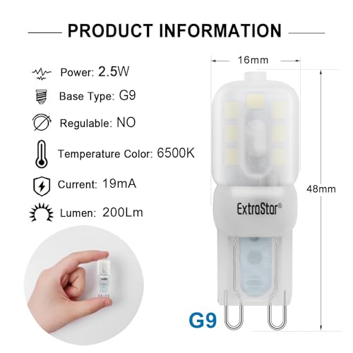 EXTRASTAR G9 LED Light Bulbs 2.5W, Cool White 6500K Daylight, 200LM, 21W Equivalent, Mini LED Energy Saving Lamp - Image 3