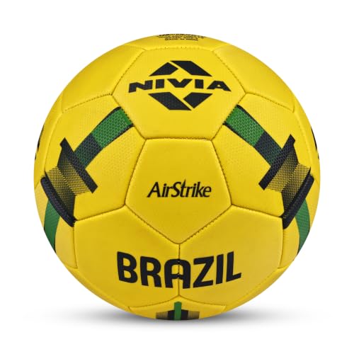 Image of Nivia Airstrike Football (Brazil) Training Ball, 32 Panels, Butyl Bladder, Made for Beginners, to Play On Both Natural and Artificial Grass (Yellow /Green, Size-3)