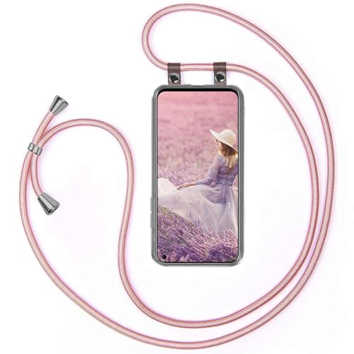 Chaîne de téléphone Honor 20 Pro coque silicone sangle tour de cou réglable or rose
