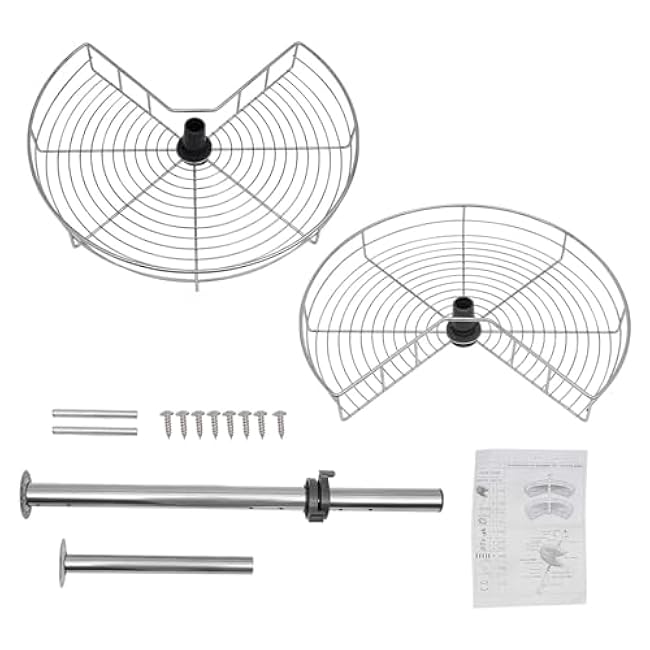 24inch Kidney Chrome, 2-Shelf Lazy Susan Kitchen Base Cabinet Corner Organizer Rack, 360¡ã Rotating Storage Shelf Rack, Adjustable Height, for Kitchen Cabinet Blind Corner Storage, Silver