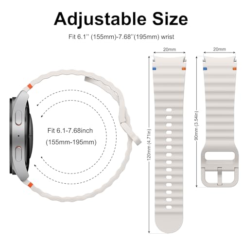 Image of Tobfit Silicone Bands for Samsung Galaxy Watch 7 Strap 40mm 44mm Women Men, 20mm Adjustable Sports Replacement Strap for Galaxy Watch 7 /FE /6 /6 Classic /5 /5 Pro /4 /4 Classic