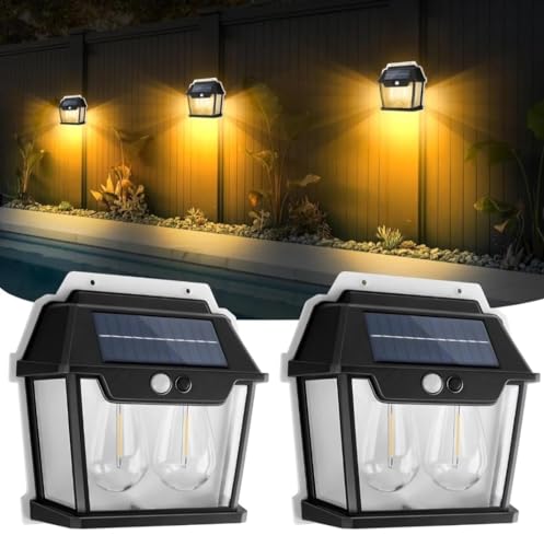 Image of Solar Motion Sensor LED Double Lamp Warm White Light Outdoor for Home Wall Room Balcony Garage Backyard Garden (Pack of 2)