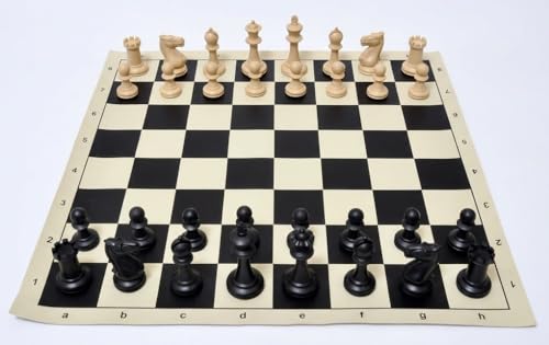 Image of PALM ROYAL HANDICRAFTS 17x17 inches Portable Travel Chess Set - Roll-Up Vinyl Board with Staunton Chessmen and Zippered Carrying Case - Perfect for Tournaments, Schools, and Outdoor Play.