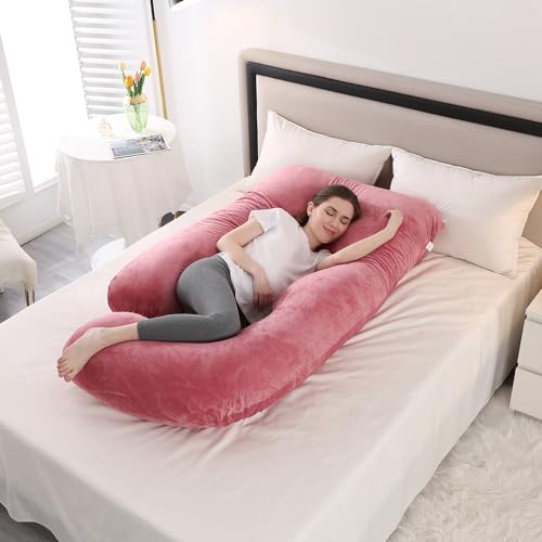 CMFTGDS Pregnancy Pillow U Shaped Cooling Pregnancy Pillows 68.9Inch Full Body Pillows for Adults Maternity Pillow and Pregnancy Must Haves with Removable Cover (Dark Pink-Velvet)