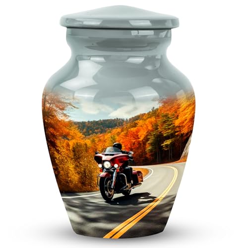 Image of Motorcycle Urn - Mini Urn for Ashes Adult Small - Mountain Small Urns for Mom & Dad - Cremation Urns for Ashes Adult Male for Funeral 3 Inch